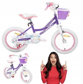 Rower Dziecięcy JOYSTAR Fairy 18" dla Dziewczynki z Koszykiem Fioletowy