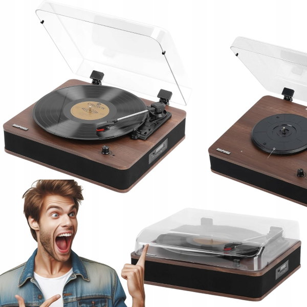 Gramofon Bluetooth z głośnikami Retrospiler FM USB MP3 nagrywanie winyli