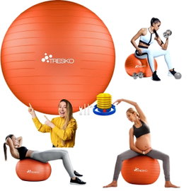 Piłka gimnastyczna TRESKO 75 cm do fitnessu jogi pilatesu 300 kg z pompką
