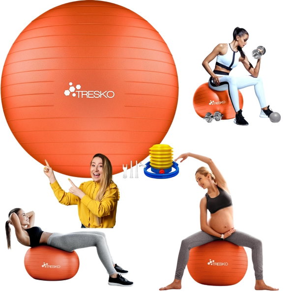 Piłka gimnastyczna TRESKO 75 cm do fitnessu jogi pilatesu 300 kg z pompką