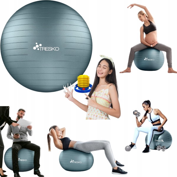 Piłka Gimnastyczna TRESKO Fitness Anti-Burst z Pompką - Nośność do 300 kg