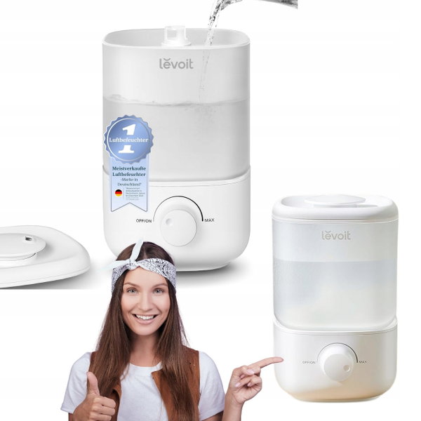 Nawilżacz powietrza Levoit 2,5 litra Top-Fill cicha praca 23 dB do sypialni