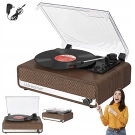 Gramofon Udreamer Bluetooth 5.3 3 Prędkości Głośniki Drewno Retro RCA
