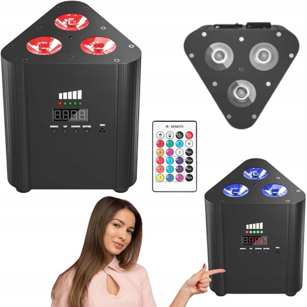 Reflektor sceniczny lampa LED PAR RGBW akumulator DMX z pilotem 3x4W Disco