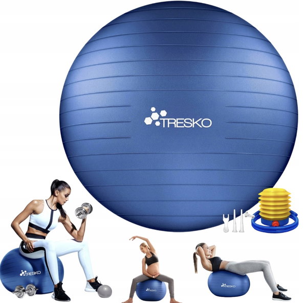 Piłka Gimnastyczna TRESKO 85cm Anty-wybuchowa z Pompką Fitness niebieska