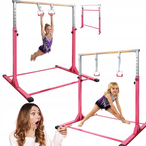 Drążek gimnastyczny dla dzieci regulowany 103-158 cm do 150 kg stal różowy