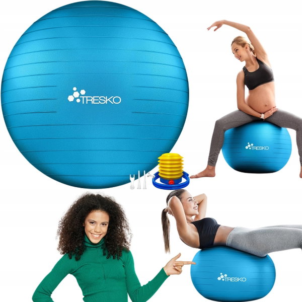 Piłka gimnastyczna TRESKO 75 cm do fitnessu jogi pilatesu 300 kg z pompką