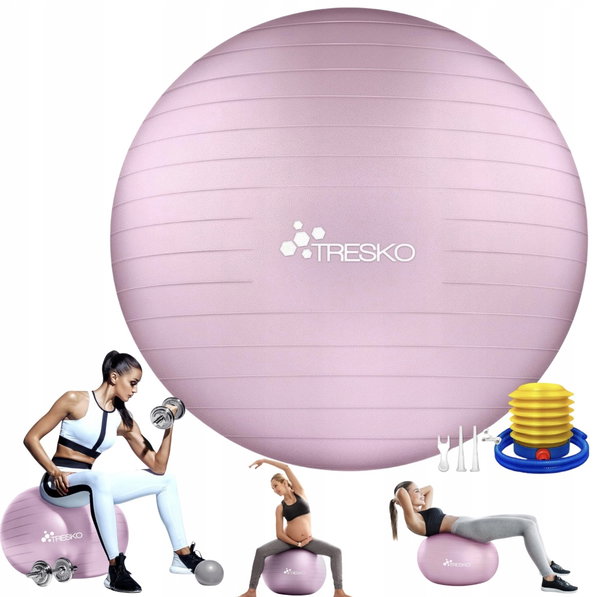 Piłka Gimnastyczna TRESKO 85cm Anty-wybuchowa z Pompką Fitness Joga różowa