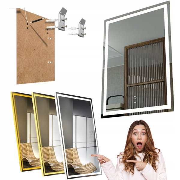 Lustro łazienkowe LED KWW 50x70 cm podświetlane przeciwmgielne ściemniane