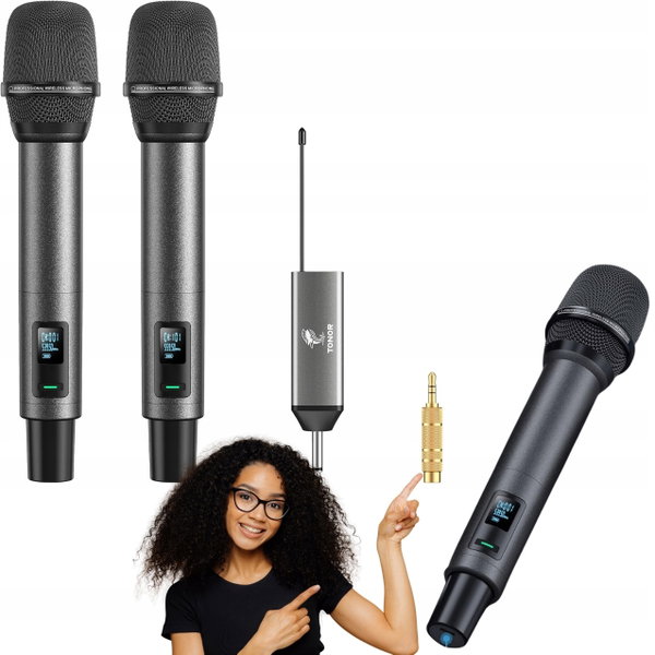 Mikrofony bezprzewodowe TONOR TW520 UHF 60 metrów do karaoke USB-C LED