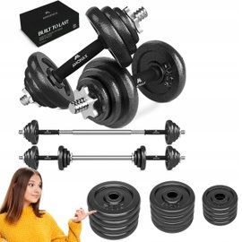 Regulowane hantle żeliwne AMONAX 15 kg oraz sztanga zestaw treningowy