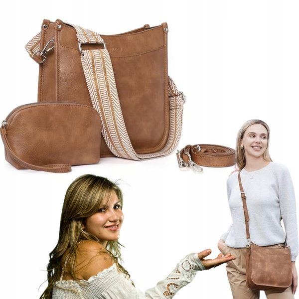 Torebka damska crossbody CLUCI hobo 2 w 1 brązowa skóra wegańska elegancka