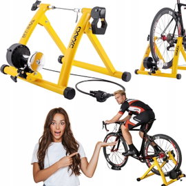 Trenażer rowerowy magnetyczny 26-29" składany 6 poziomów oporu żółty