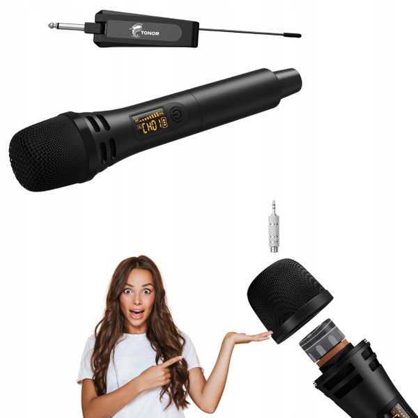 Mikrofon bezprzewodowy TONOR TW310 UHF karaoke dynamiczny 200 ft czarny