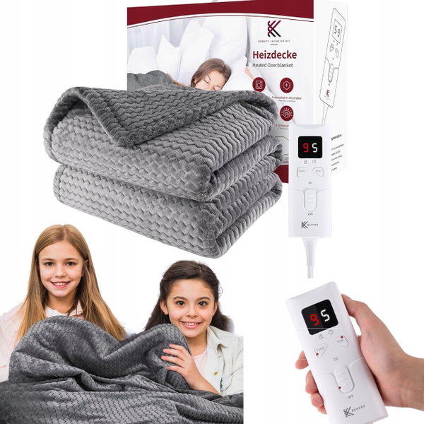 Koc elektryczny redkey duży 180 × 130 cm z automatycznym wyłączaniem szary