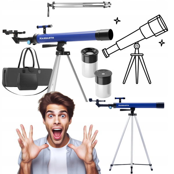 Teleskop astronomiczny soczewkowy z okularami statywem uchwytem na telefon