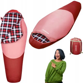 Śpiwór typu mumia zimowy 0°C z flanelową podszewką ciepły czerwony 170 cm