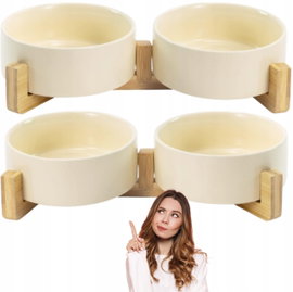 Miski ceramiczne dla psa do karmienia z bambusowym stojakiem SPUNKYJUNKY