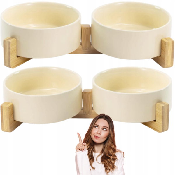 Miski ceramiczne dla psa do karmienia z bambusowym stojakiem SPUNKYJUNKY