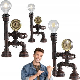 Lampa stołowa w stylu vintage industrialna żelazna motyw robota brązowa