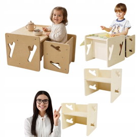 Stolik i krzesełko dla dziecka meble Montessori Puecrof z litego drewna