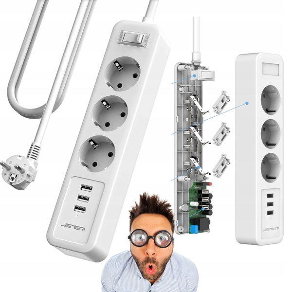 Przedłużacz listwa zasilająca 3 drożne z 3 Portami ładowania USB 3 metry