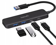 Ultracienki hub 4 porty 2 x USB C, 2 x USB A NEWQ, przenośny - czarny