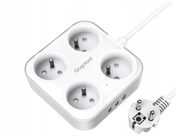 Przedłużacz z 4 gniazdami i 3 portami USB Gogotool