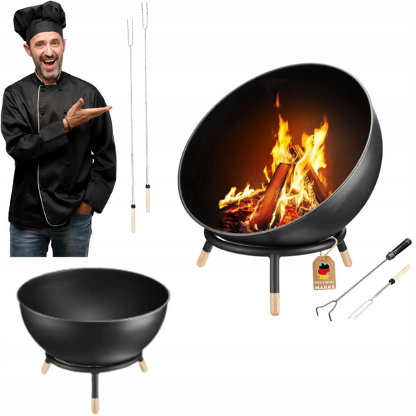 Palenisko ogrodowe, grill, 60cm nowoczesny wygląd, stalowe czarny + GRATIS