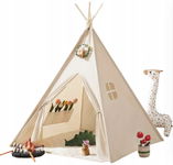 Namiot tipi dla dzieci ze światłami i ogniskiem Tiny Land 150x120 cm biały