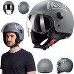 Kask motocyklowy 3/4 z szybą przecisłoneczną L 59-60 cm szary vitage West