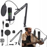Mikrofon do podcastów studyjny z USB statyw gąbka akcesoria czarny SUDOTACK