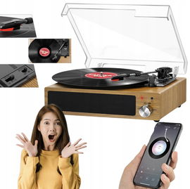 Gramofon winylowy Bluetooth vintage, z wbudowanym głośnikiem FYDEE brązowy