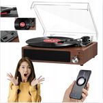 Gramofon winylowy Bluetooth vintage, z wbudowanym głośnikiem FYDEE brązowy