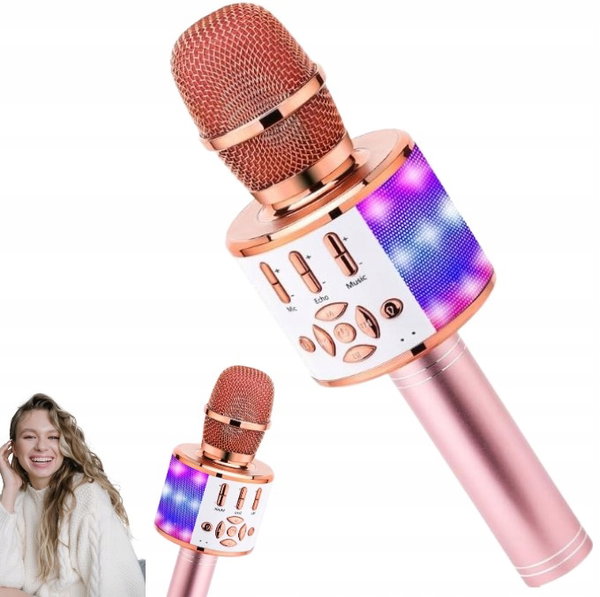 Mikrofon do karaoke koloru różowo biało złotego karaoke złączę USB BONAOK