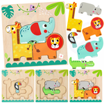 Tooky Toy Drewniane Puzzle Montessori Wielowarstwowe Tablica Zwierzątka Leśne