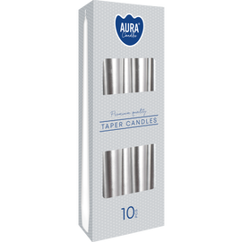 Świece Bispol Candles Aura s30-271 ~7h 10 sztuk srebrny metalik