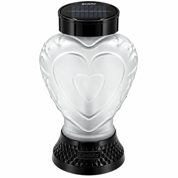Znicz lampion solarny LED SUBITO SL5 czarne Serce matowe ciepły płomień 22cm