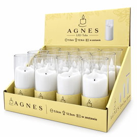 Świece LED Agnes tuba biała ciepły płomień 12,5 cm 12 sztuk