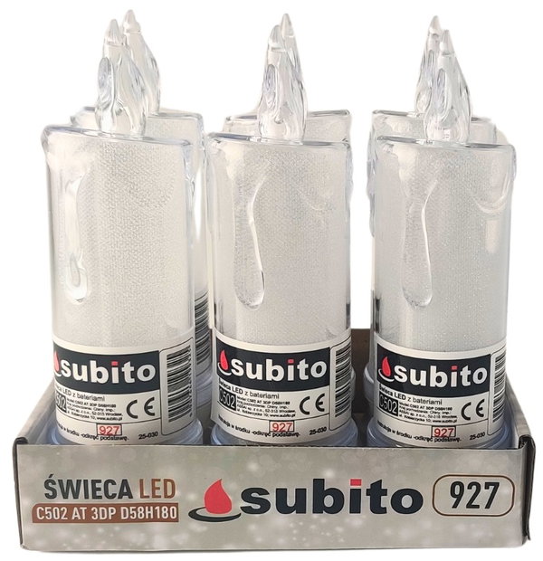 Świeca brokatowa LED SUBITO C502 H180 biała ciepła (927) 6 sztuk