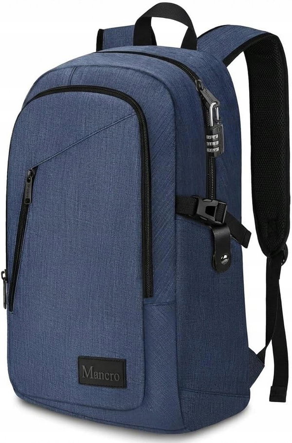 Plecak MANCRO Antykradzieżowy Laptop 15.6" USB Wodoodporny Niebieski 1006