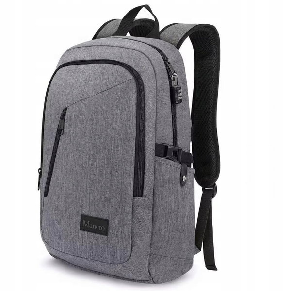 Plecak MANCRO Antykradzieżowy Laptop 15.6" USB Wodoodporny Szary 1006