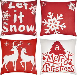 4SZT BOŻE NARODZENIE POSZEWKA NA PODUSZKĘ 45X45cm CZERWONY I BEŻOWY