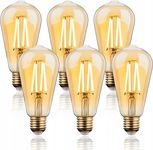 Żarówki Edison E27, ściemnialna 7 W z żarnikiem ciepła biel 2700 K, 6 sztuk