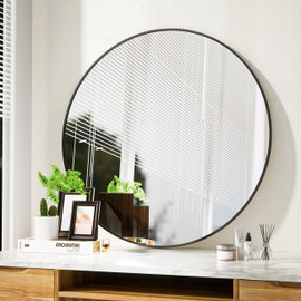 Lustro Okrągłe 80 cm Czarne Ścienne Aluminiowa Rama