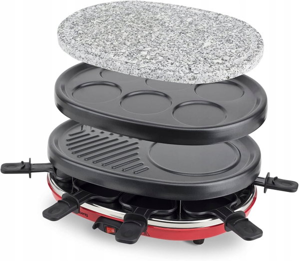 Raclette grill elektryczny H.Koenig 900W kamień naturalny 8 mini patelni
