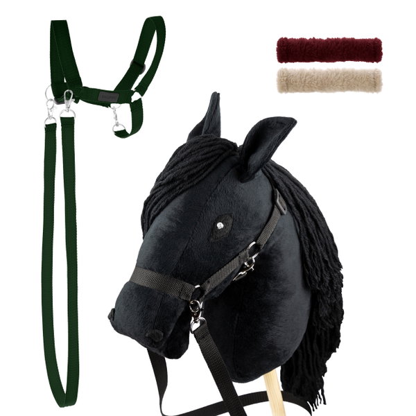 Zestaw Skippi - Hobby Horse czarny i dodatkowy kantar - ciemny zielony