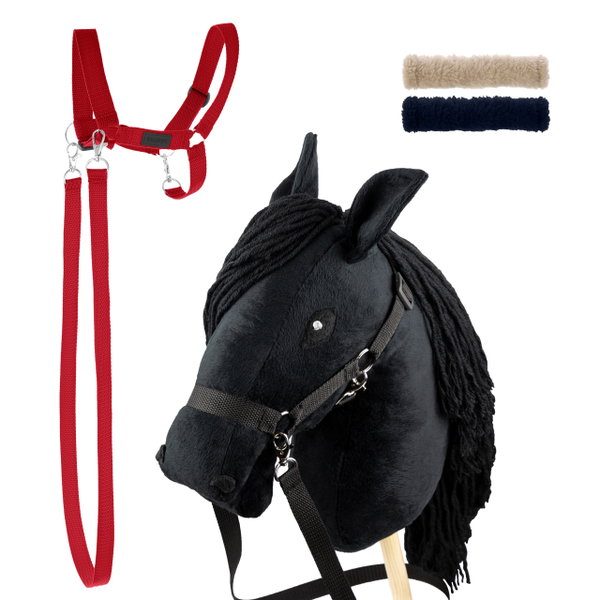Zestaw Skippi - Hobby Horse czarny i dodatkowy kantar - czerwony