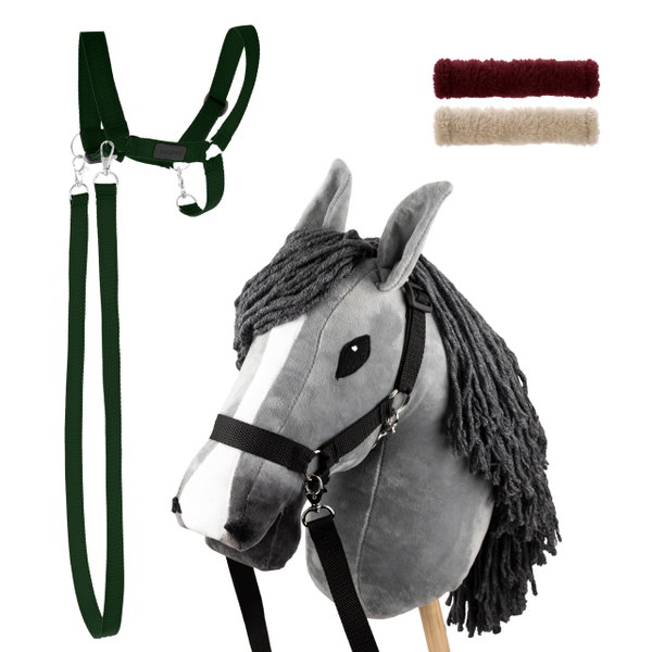 Zestaw Skippi - Hobby Horse szary i dodatkowy kantar - ciemny zielony