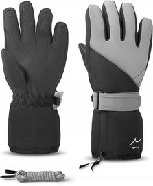 RĘKAWICZKI NARCIARSKIE ZIMOWE DZIECIĘCE PIĘCIOPALCZASTE 7-9 LAT SZARE